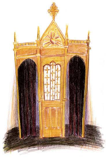  Colored pencil drawing of a confessional